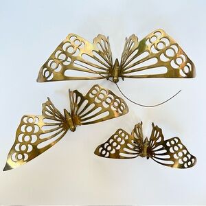 Vintage 1970 Gold brass Butterfly Wall Decor Set - Decorative Home Accent